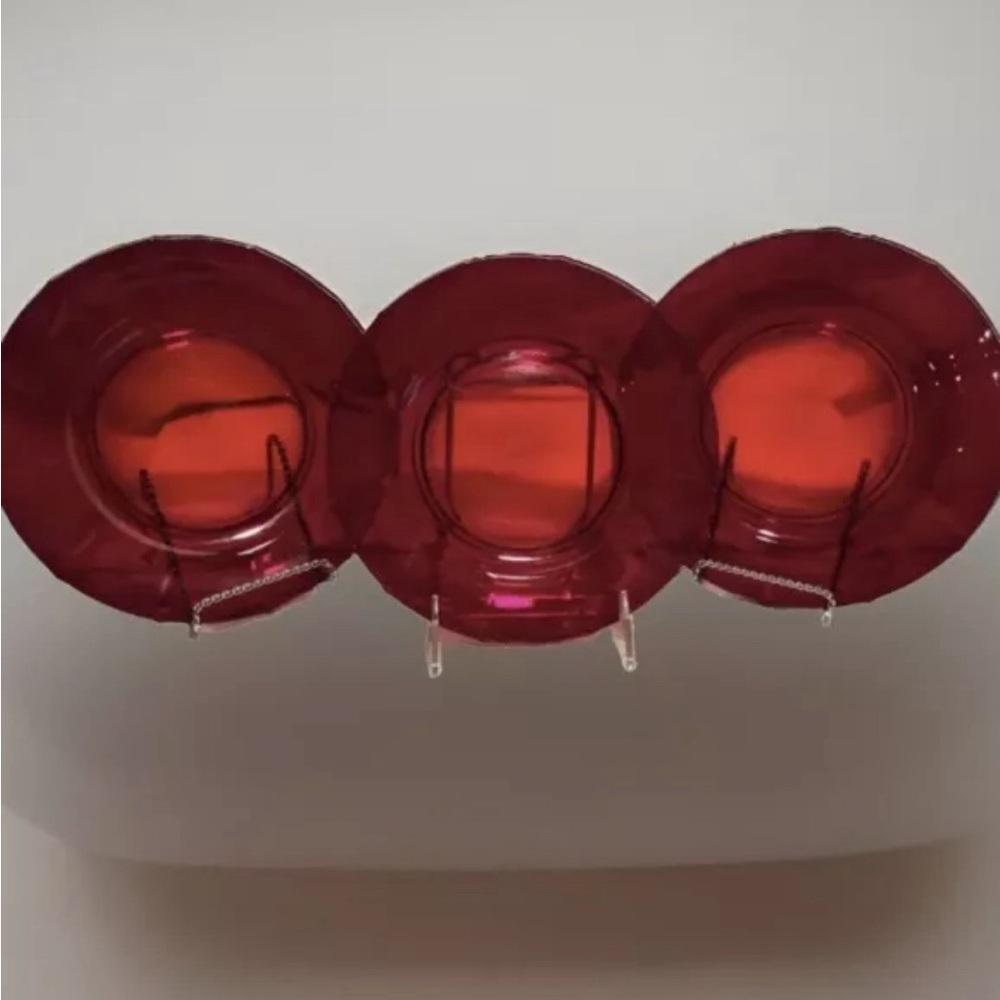 1930s 3 Set New Martinsville Addie Vintage Ruby Depression Glass Dinner Plate